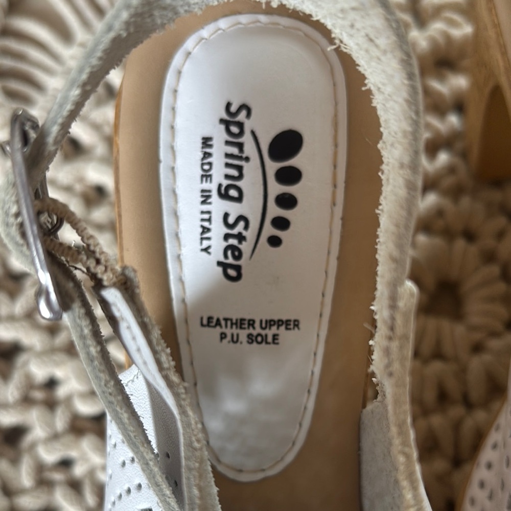Spring Step White Tan Wedge Sandals with Perforated Design - Picture 3 of 9